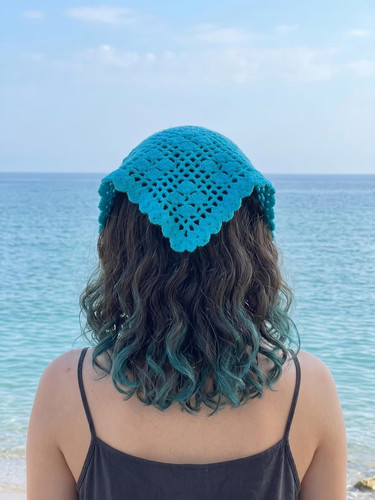 Turquoise crochet bandana - turquoise,