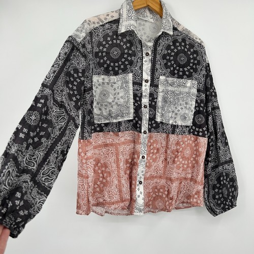 Patchwork bandana print button - bandana,